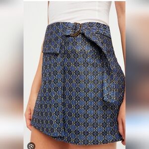 Free People Blue Brocade Vintage Femme Style Y2K Mini Skirt Size 4